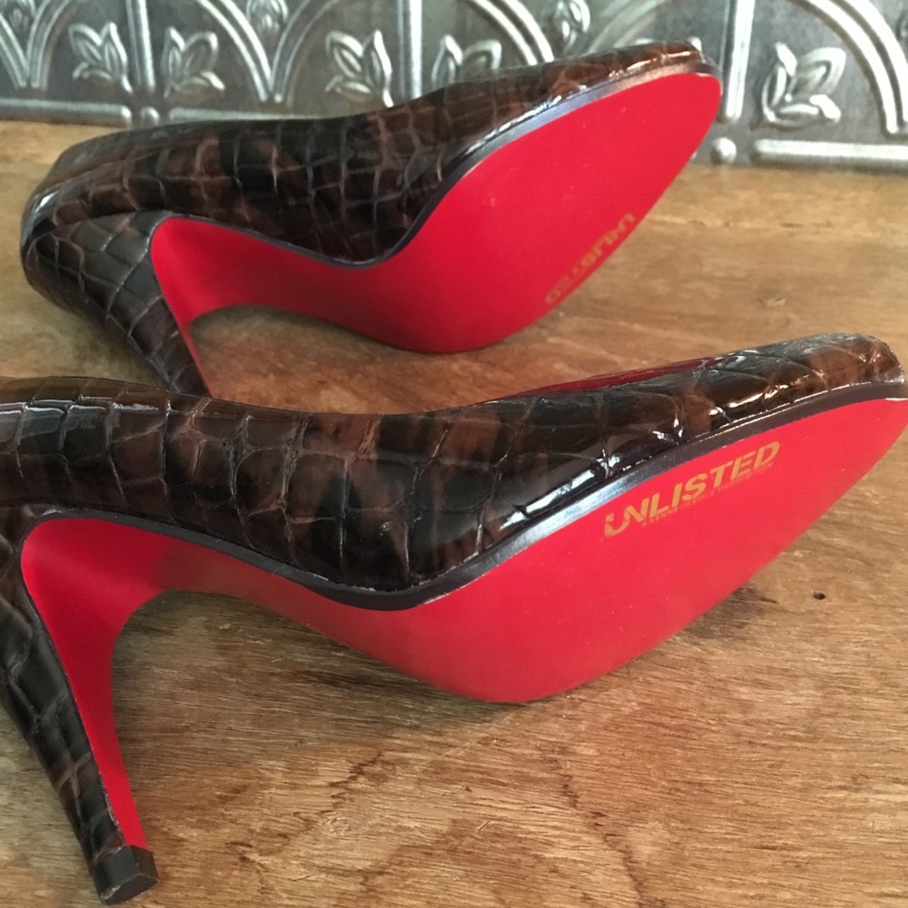 Unlisted by K. Cole Patent Leather Crocodile Heels